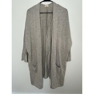 Donni Wm OSFA Plus Cardigan Duster grey stripe Minimalist Basic Neutral Boho